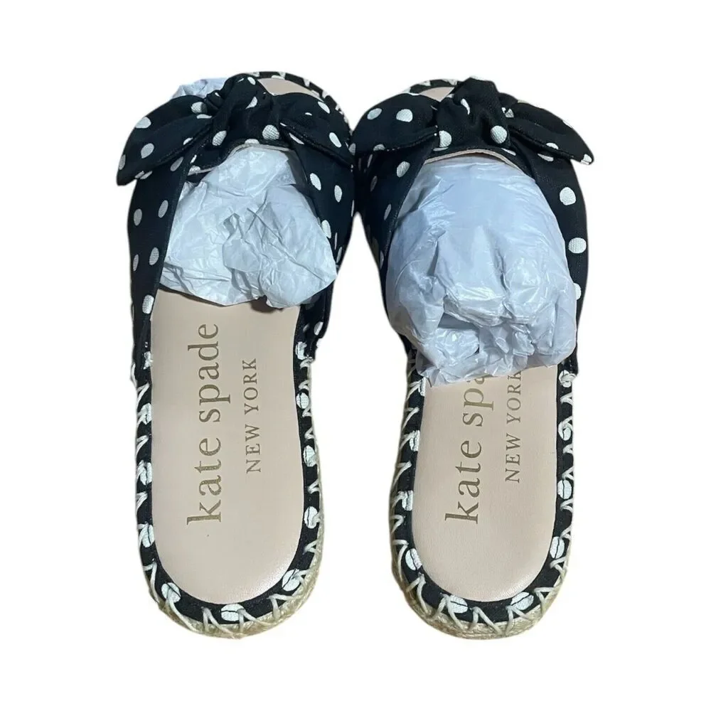 Kate Spade New York Saltie Shore Women Espadrille Sandals Black Polka Dot 7